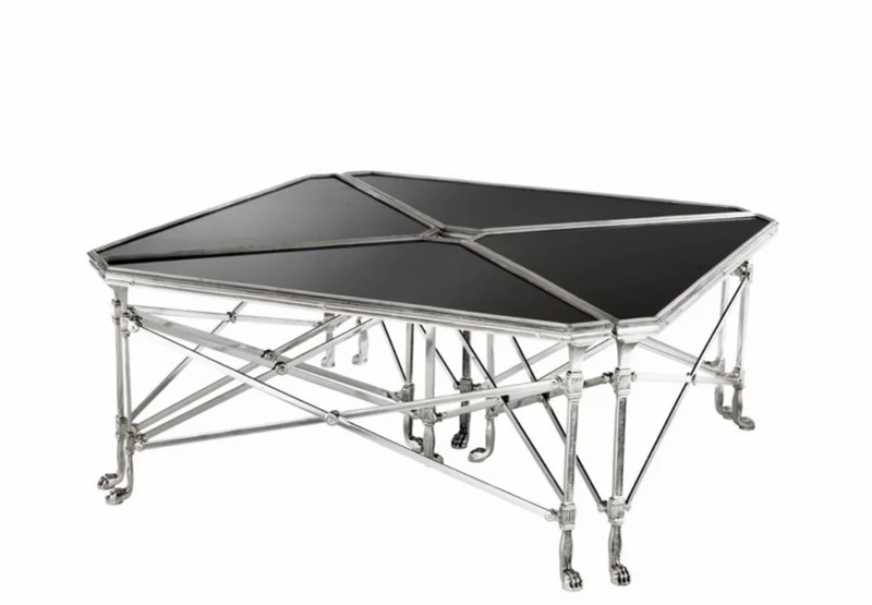 Casa Padrino Luxus Art Deco Designer Couchtisch - Messing und Granit - Antik Silber / Schwarz - 89 x 63 x H. 42 cm