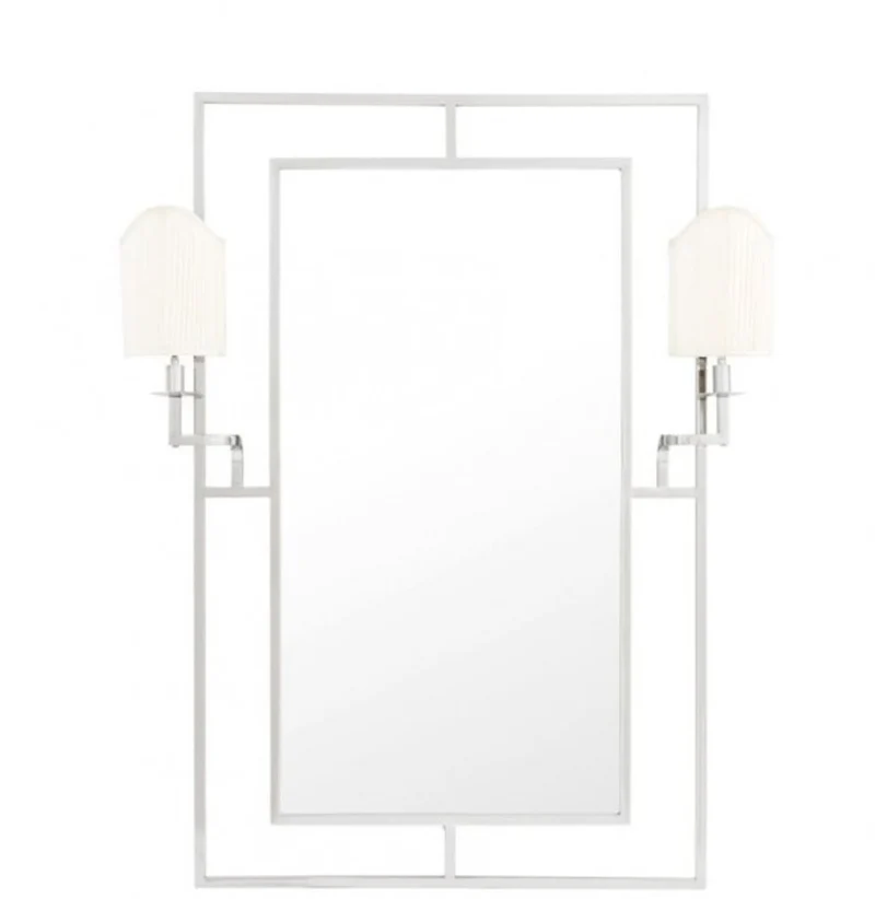 Casa Padrino Luxus Designer Wandspiegel in Nickel mit Beleuchtung 113 x H 140 cm