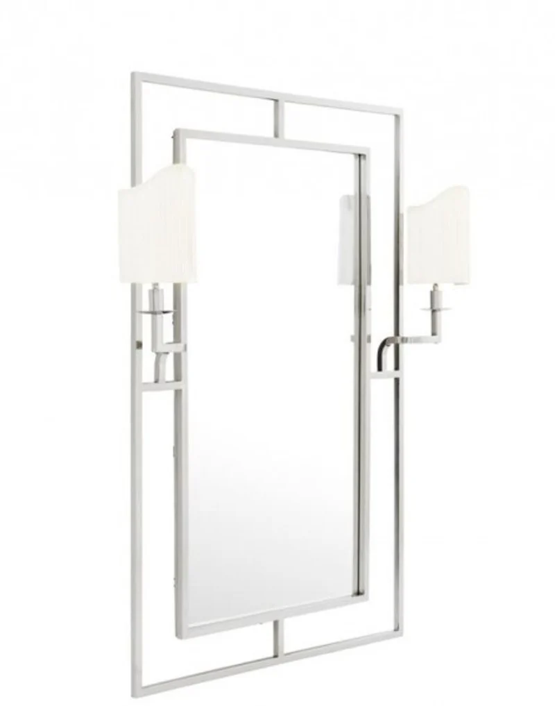 Casa Padrino Luxus Designer Wandspiegel in Nickel mit Beleuchtung 113 x H 140 cm
