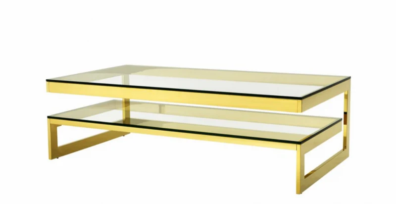 Casa Padrino Art Deco Luxus Couchtisch Gold Finish - Wohnzimmer Salon Tisch - 150 x 80 x H. 46 cm