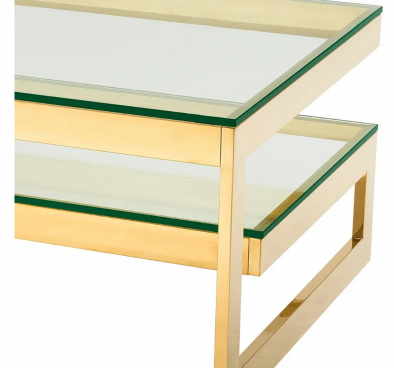 Casa Padrino Art Deco Luxus Couchtisch Gold Finish - Wohnzimmer Salon Tisch - 150 x 80 x H. 46 cm